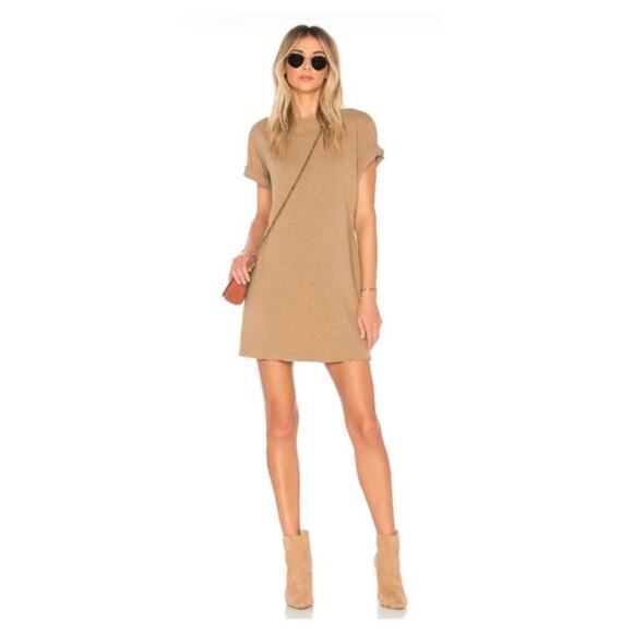 Cotton Citizen Taupe Crew dark tan tokyo short sleeve mini dress women's size M - Picture 1 of 6
